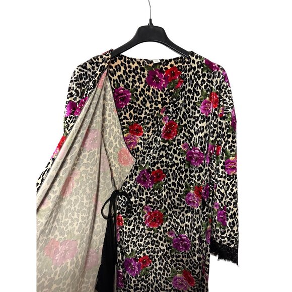 Sofia Intimates By Sofia Vergara Velvet Wrap Robe 2X Leopard Print Floral Lace - Picture 3 of 7